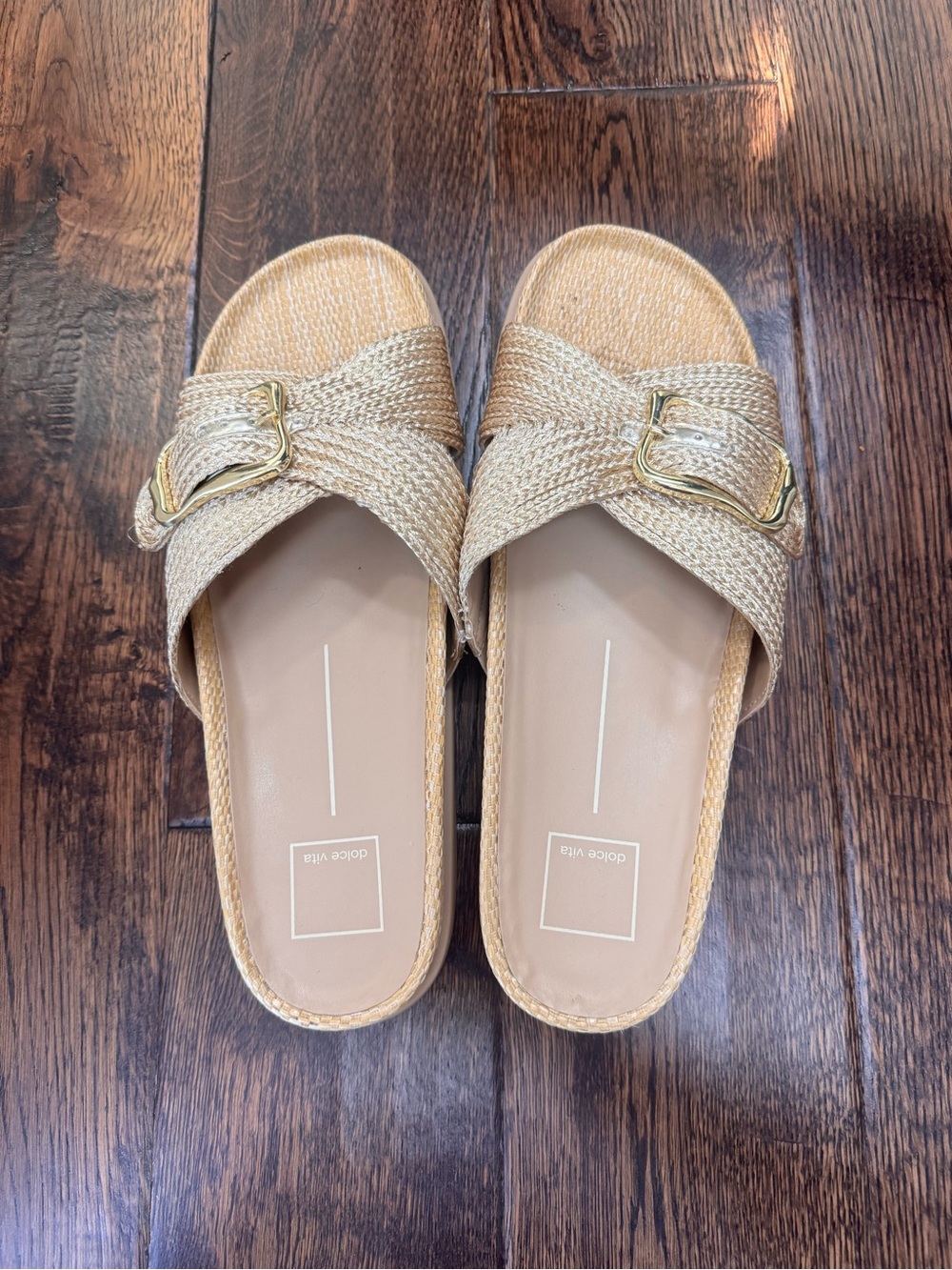 Dolce Vita Metallic Braided Buckle Slide Sandals - Gold Tone